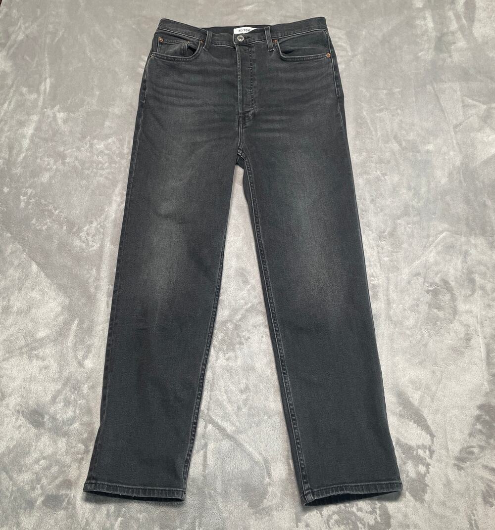 Re/Done Jeans Womens 30 Black 70s Ultra High Rise Stove Pipe Stretch Button Fly